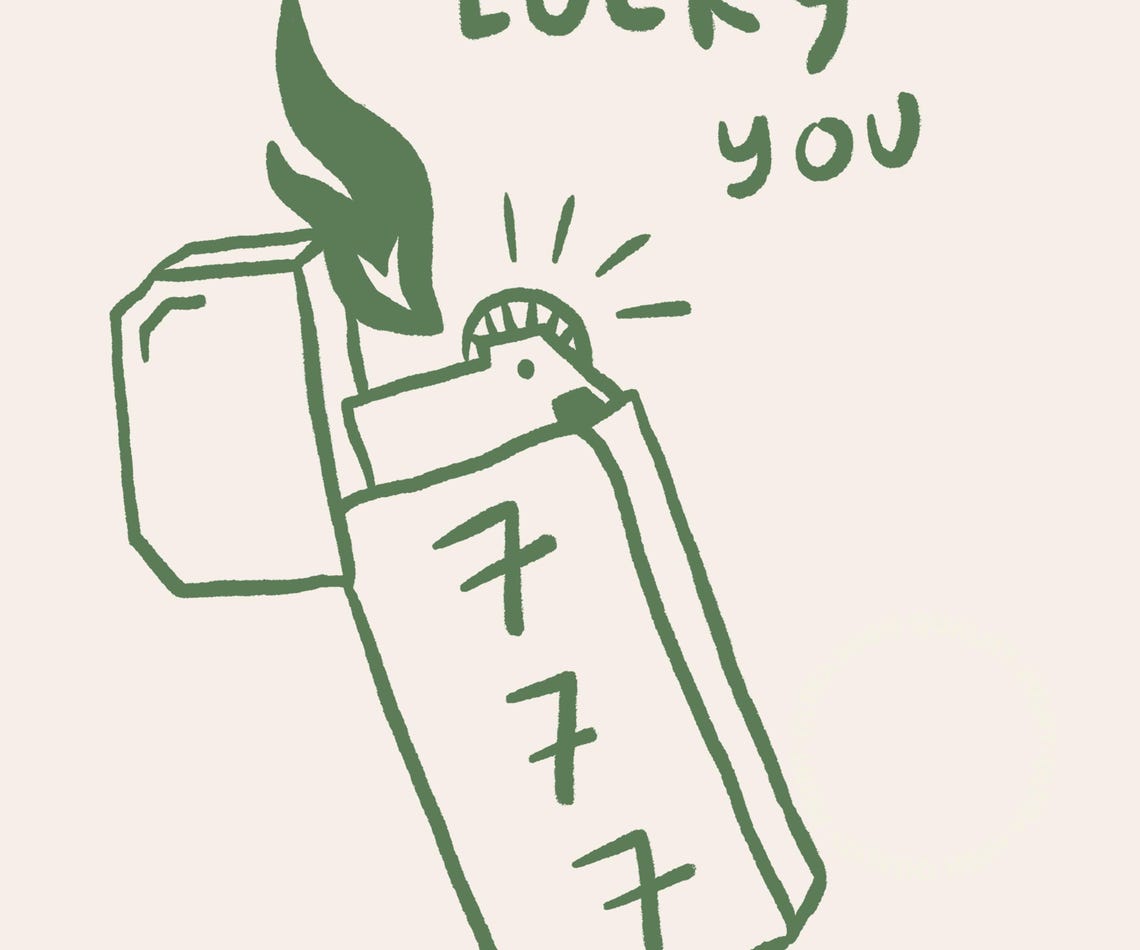 Lucky You 777 Angel Number Lighter Doodle Green Wall Art Print Poster - Image 5