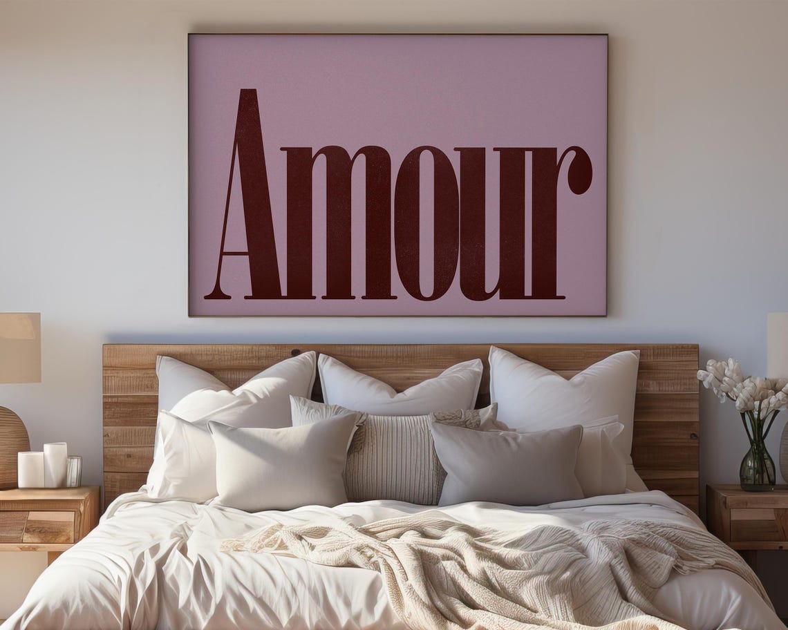 Amour Bold Brown Serif Lavender French Romantic Typography Poster - Image 4