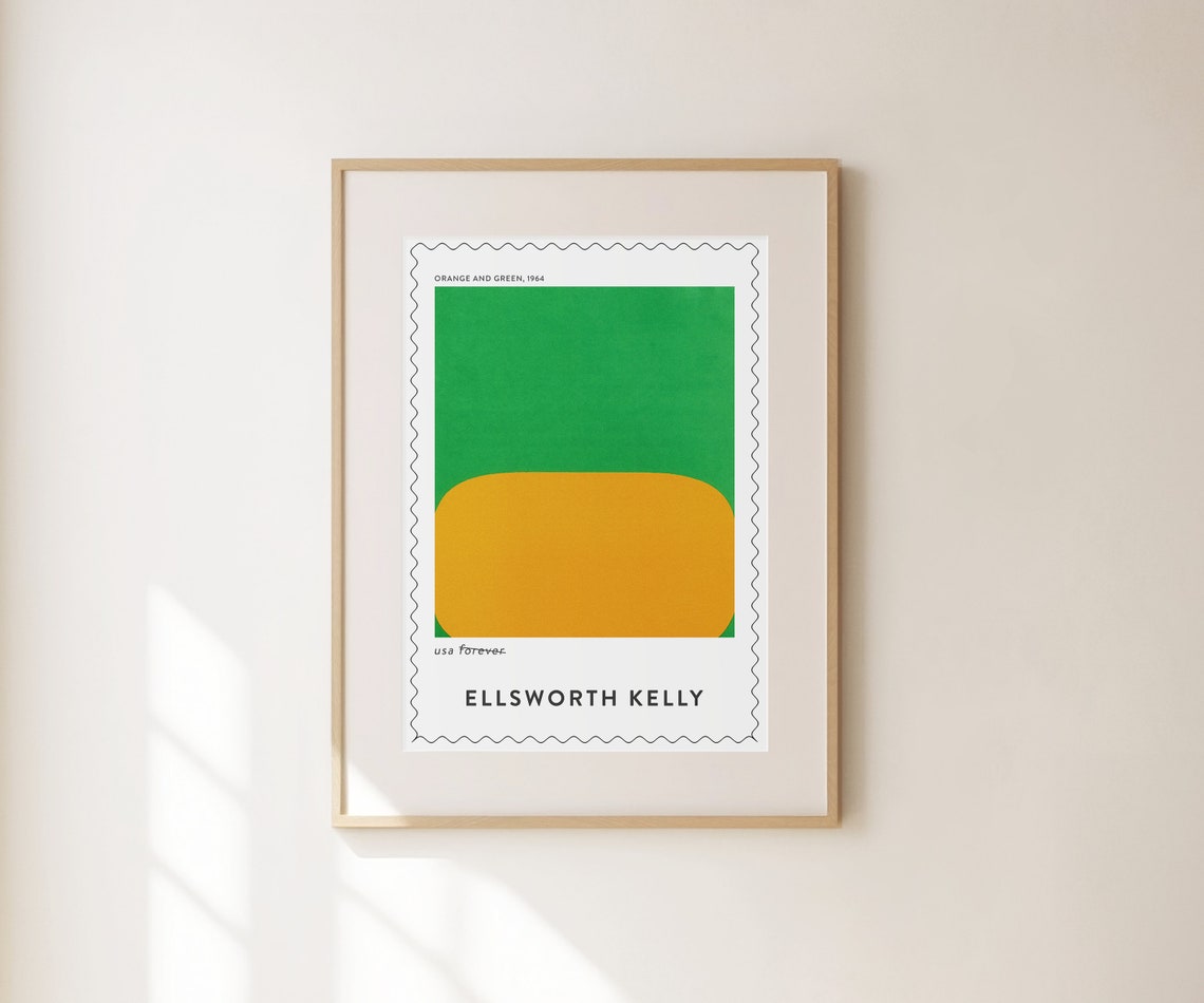 Ellsworth Kelly Orange Green 1964 Bold Color Block Stamp Art Poster - Image 3