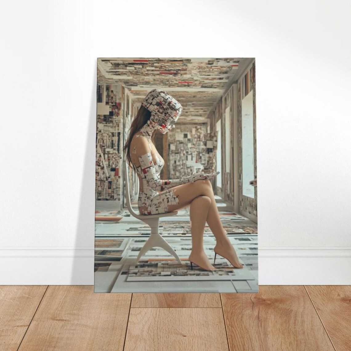 Data Stream Woman Digital Collage Surreal Futuristic Tech Art Print