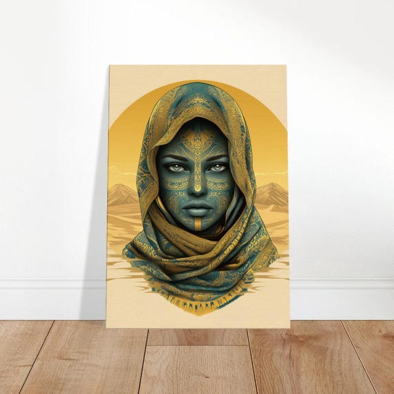 Desert Enigma Canvas Art Golden Teal Sands Portrait World Cultures Wall Decor Mystical Heritage Home