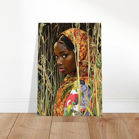 Woman Colorful Headscarf Wheat Field Portrait Cultural Art Painting Print