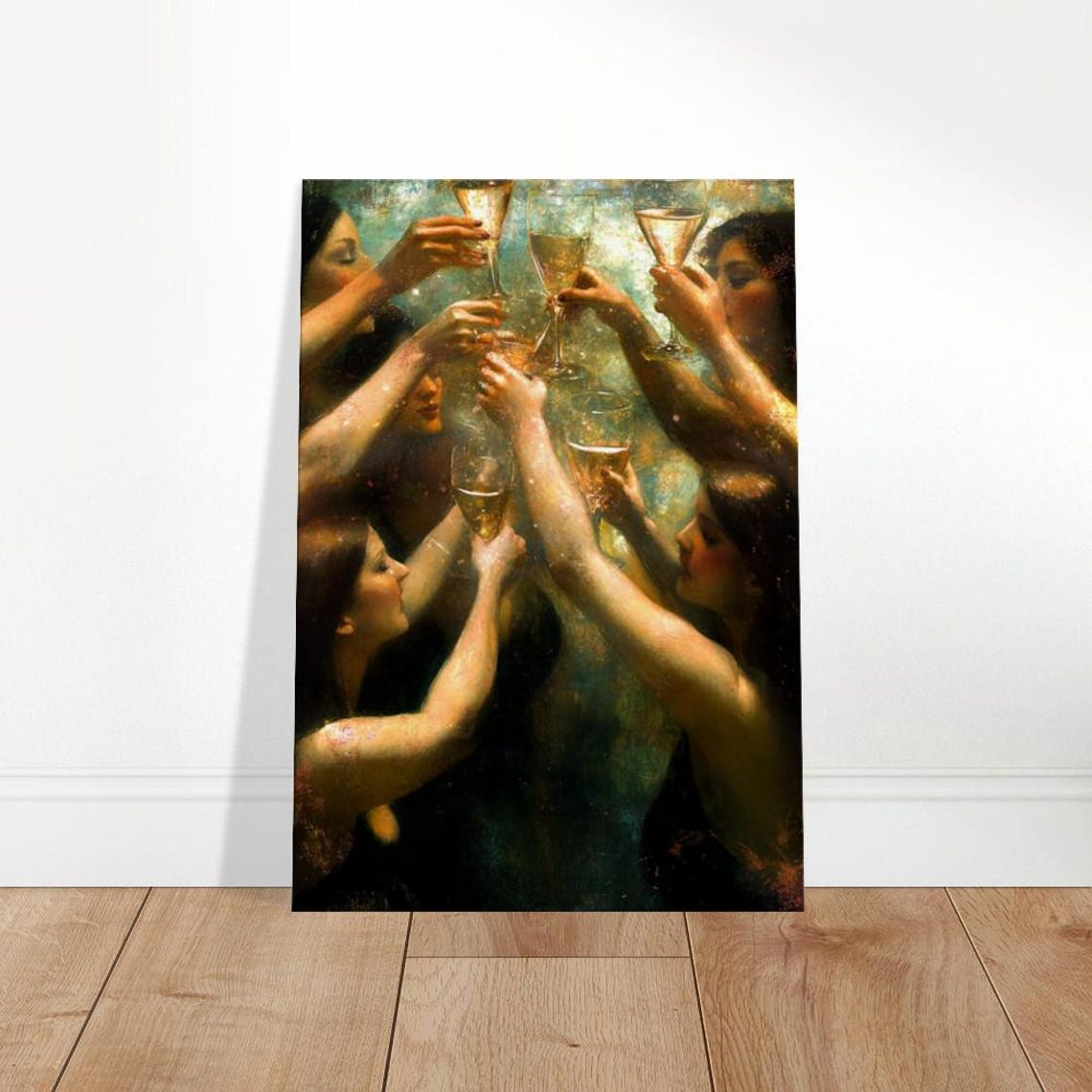 Women Raising Champagne Toast Ethereal Celebration Painting Poster