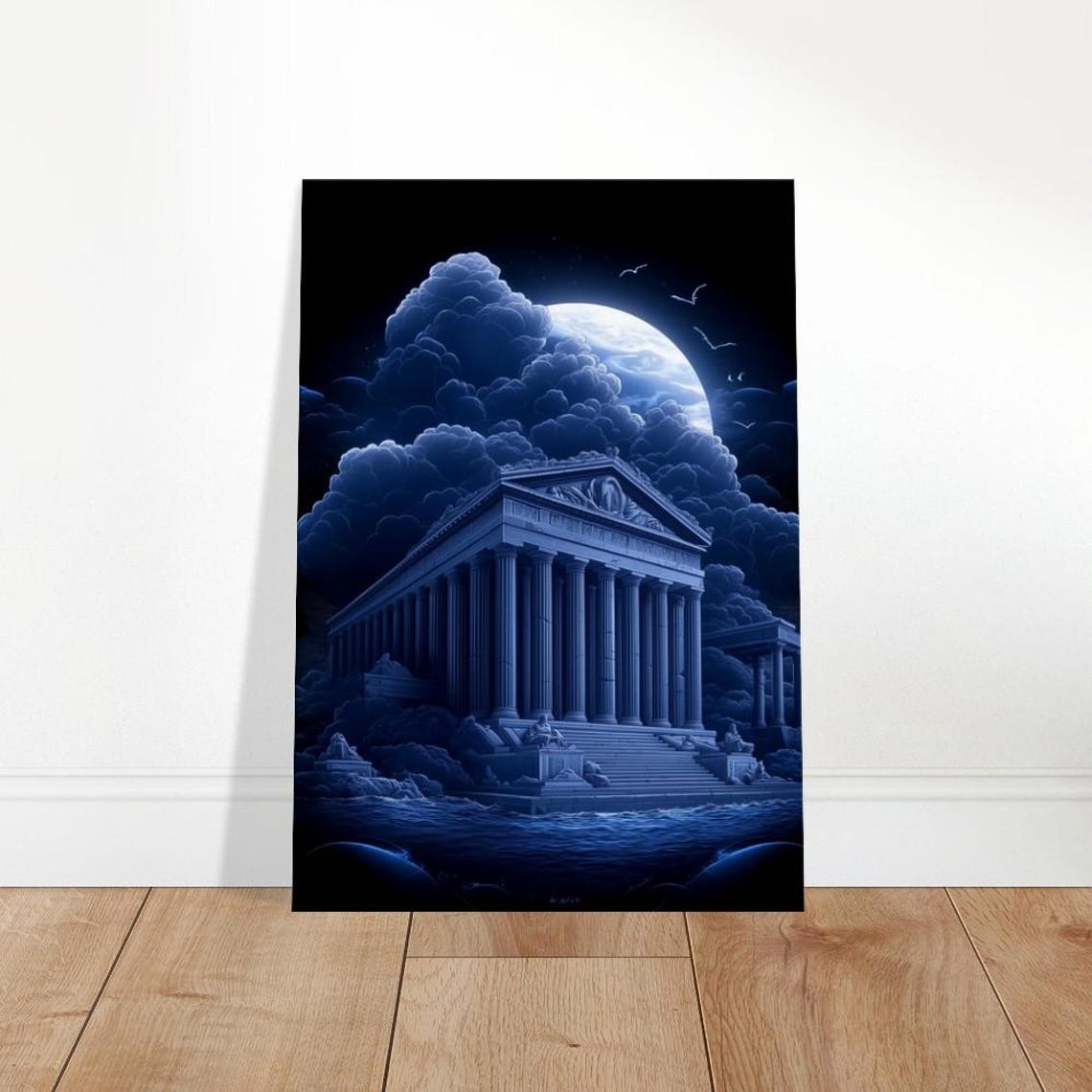 Moonlit Greek Temple Ancient Columns Night Clouds Ethereal Poster