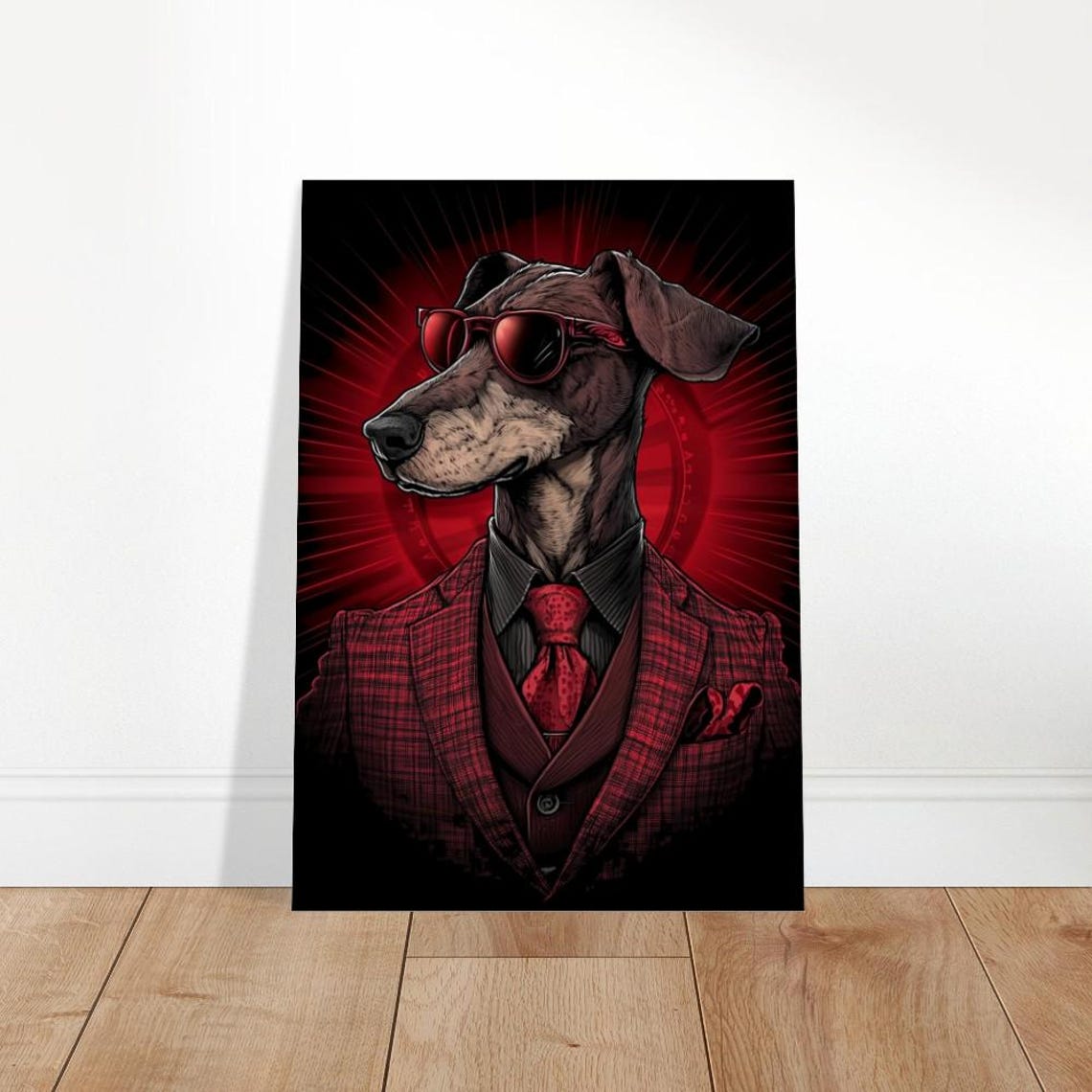 Dachshund Red Plaid Suit Red Sunglasses Retro Gentleman Art Poster