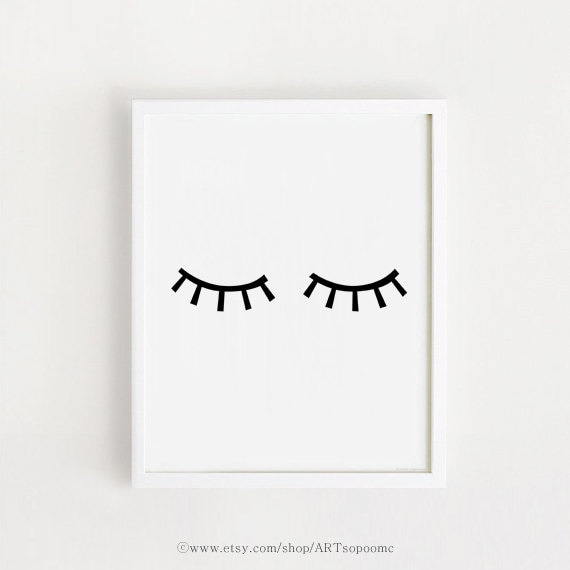 Closed Eyelashes Minimalist Black and White Nursery Print Wall Decor