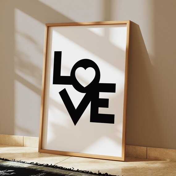 LOVE Bold Black Lettering With Heart Minimalist Typography Poster