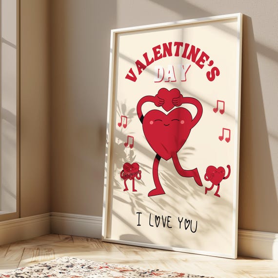 Cute Hearts Print Valentines Day Poster Trendy Love Wall Art Romantic Gift Minimalist Home Decor Instant
