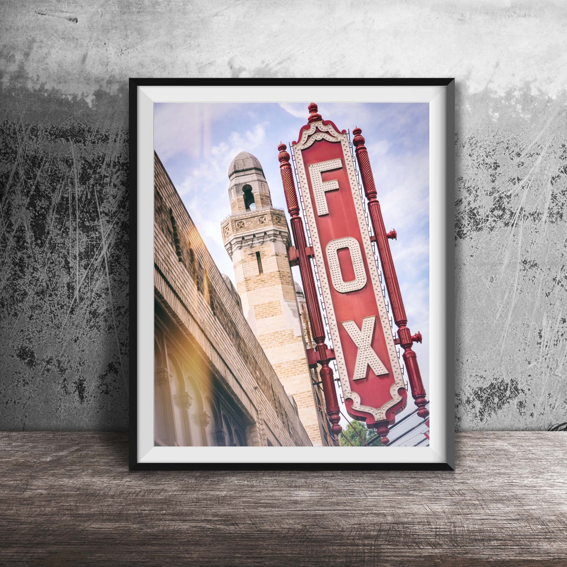 Fox Theatre Atlanta Vertical Red Neon Blade Sign Historic Art Poster