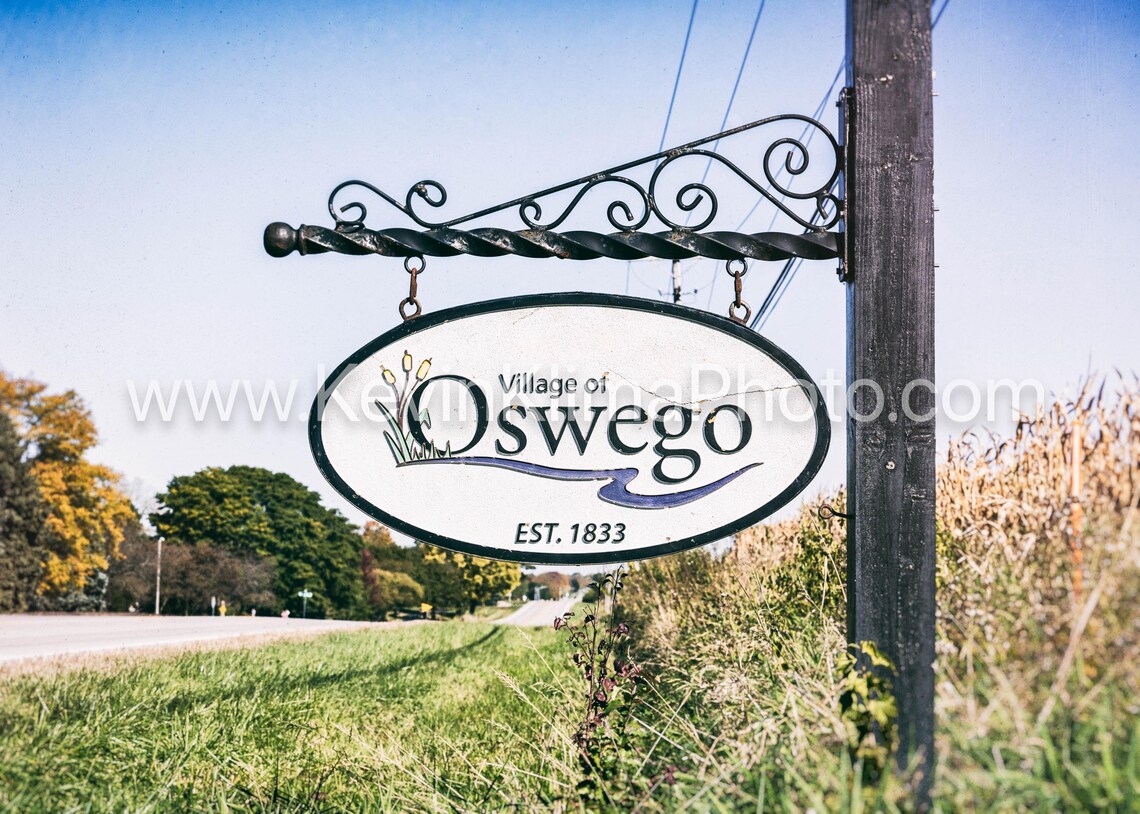 Village Of Oswego Illinois Est 1833 Hanging Town Sign Photo Poster - Image 3