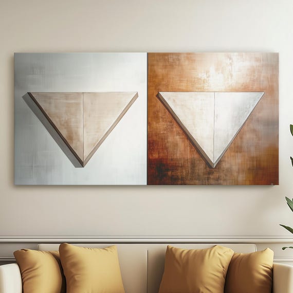 3d Zen Inspired Canvas Art Print Geometric Triangles Two Toned Wall Decor For Sophisticated Spaces Balanced Scandanavian Ready To Hang