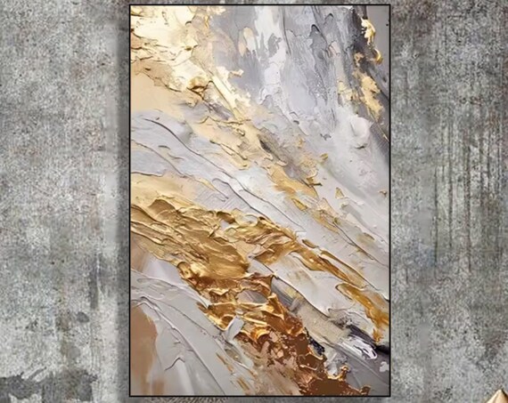 Original Gold Abstract Painting On 3d Textured Wall Art Boho Modern Art Living Room Decor Trendy Home Decor Hotel Art Piece
