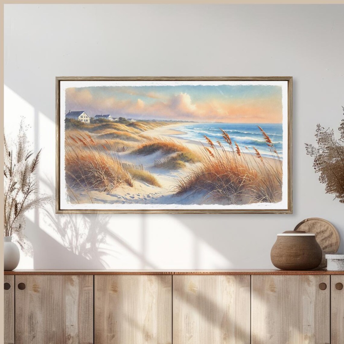 Coastal Beach Dunes Watercolor Ocean Sunrise Seaside Landscape Poster - Image 6