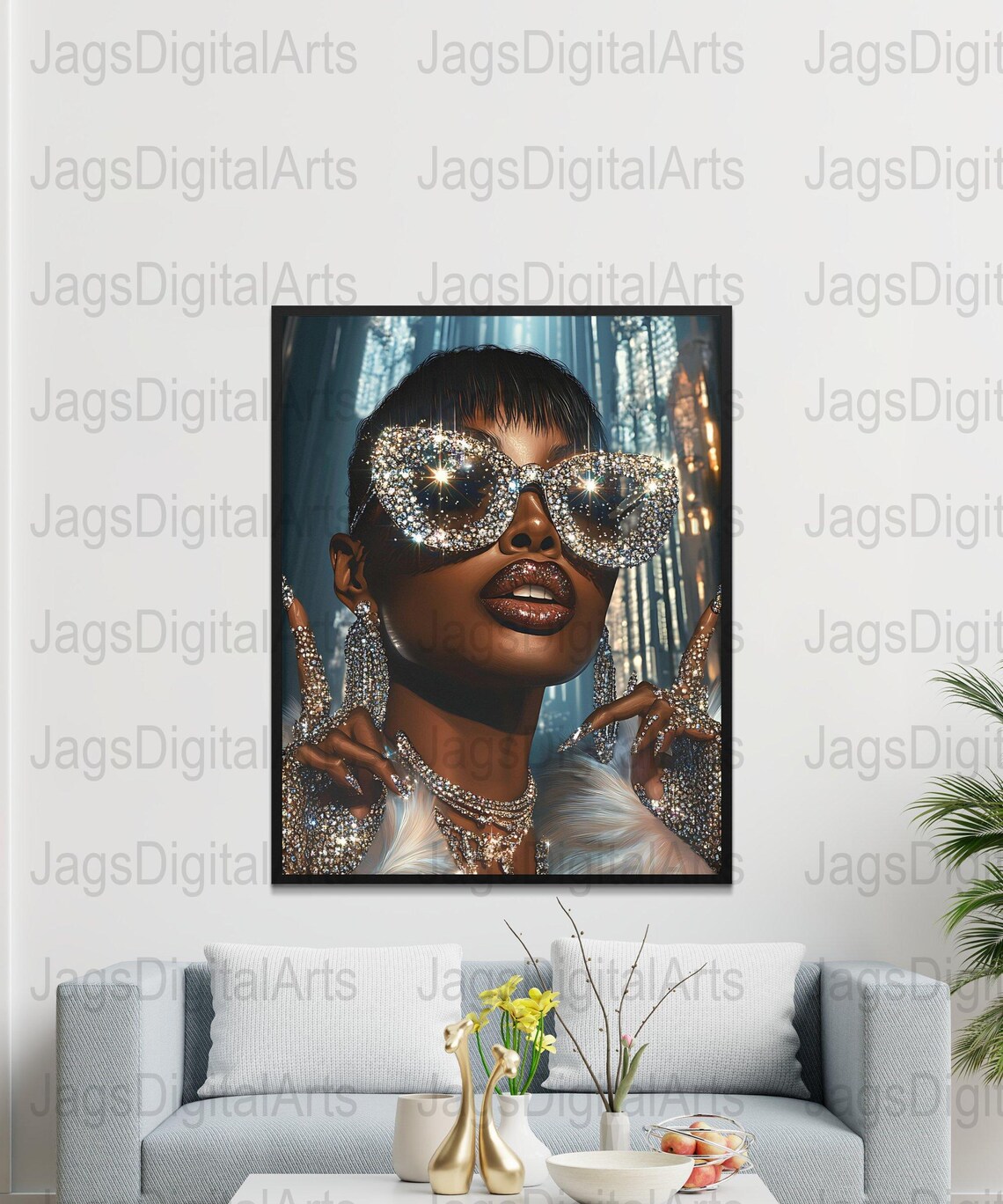 Glamorous Crystal Sunglasses Sparkle Luxury Fashion Portrait Art Poster - Image 6