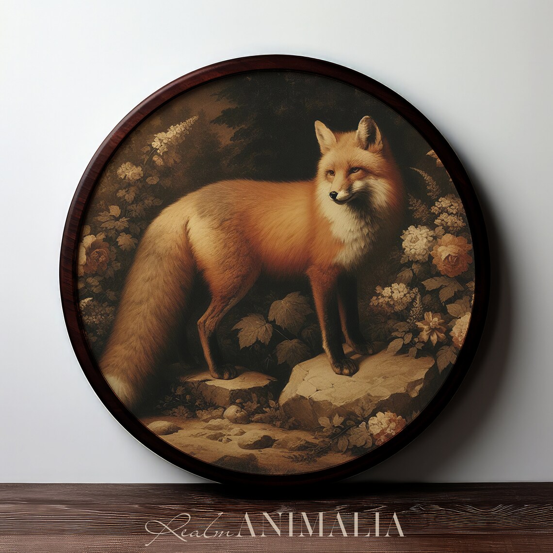 Red Fox Vintage Oil Painting Botanical Woodland Rustic Wildlife Square Poster - Image 3