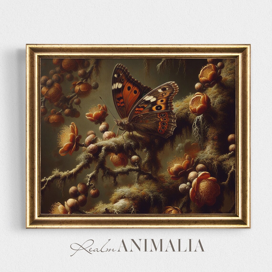 Moody Botanical Butterfly Vintage Floral Art Print - Image 4