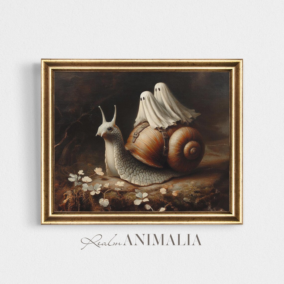 Little Ghosts Riding Snail Vintage Halloween Art Print - Image 2