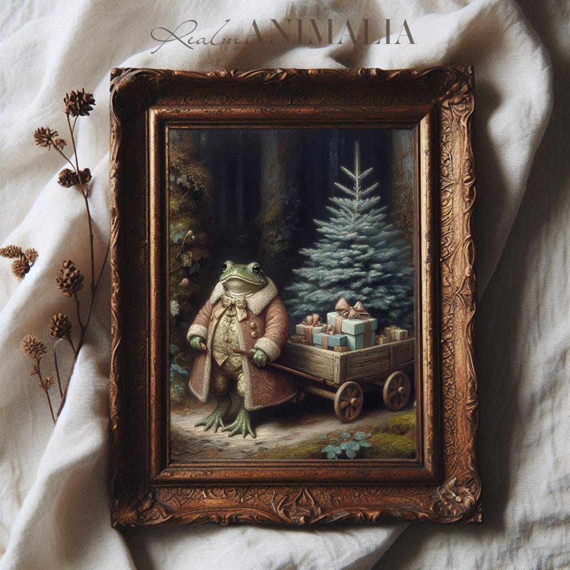 Festive Christmas Frog Painting Whimsical Fantasy Animal Art Print Christmas Holiday Art Prints Moody Storybook Wall Art Wh116 - Image 3
