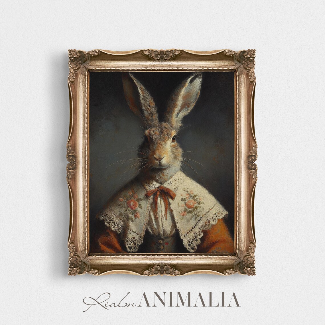 Hare In Victorian Dress Lace Collar Whimsical Portrait Poster - Image 4