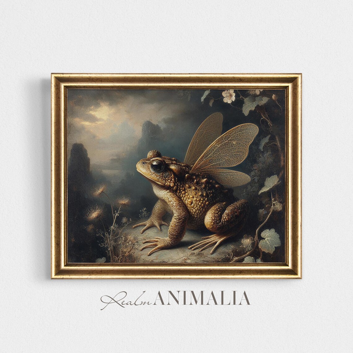 Winged Fairy Toad In Dark Moonlit Forest Fantasy Painting Poster - Image 2