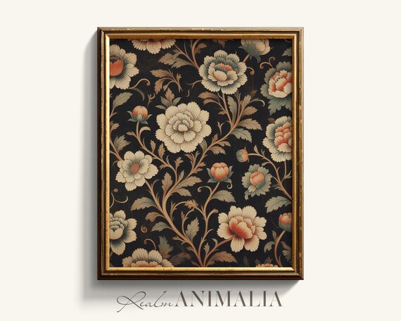 Floral Pattern Textile Art Print Botanical Tapestry Wall Art Moody Vintage Cottage Wall Decor Cottagecore Art Prints Ctg120