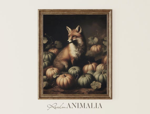 Fox In Pumpkin Patch Vintage Halloween Art Print