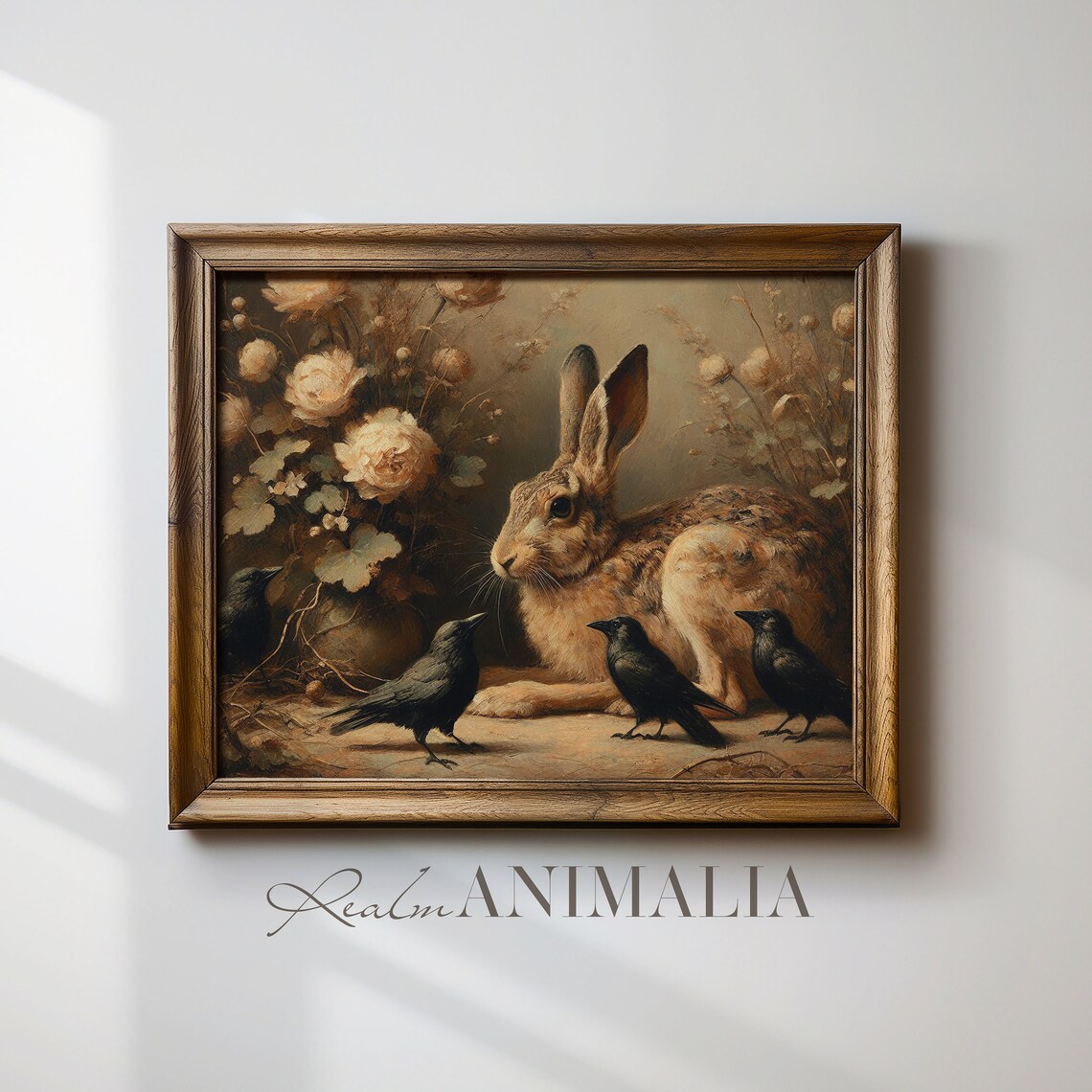 Rabbit and Crows Vintage Wildlife Art Print - Image 2