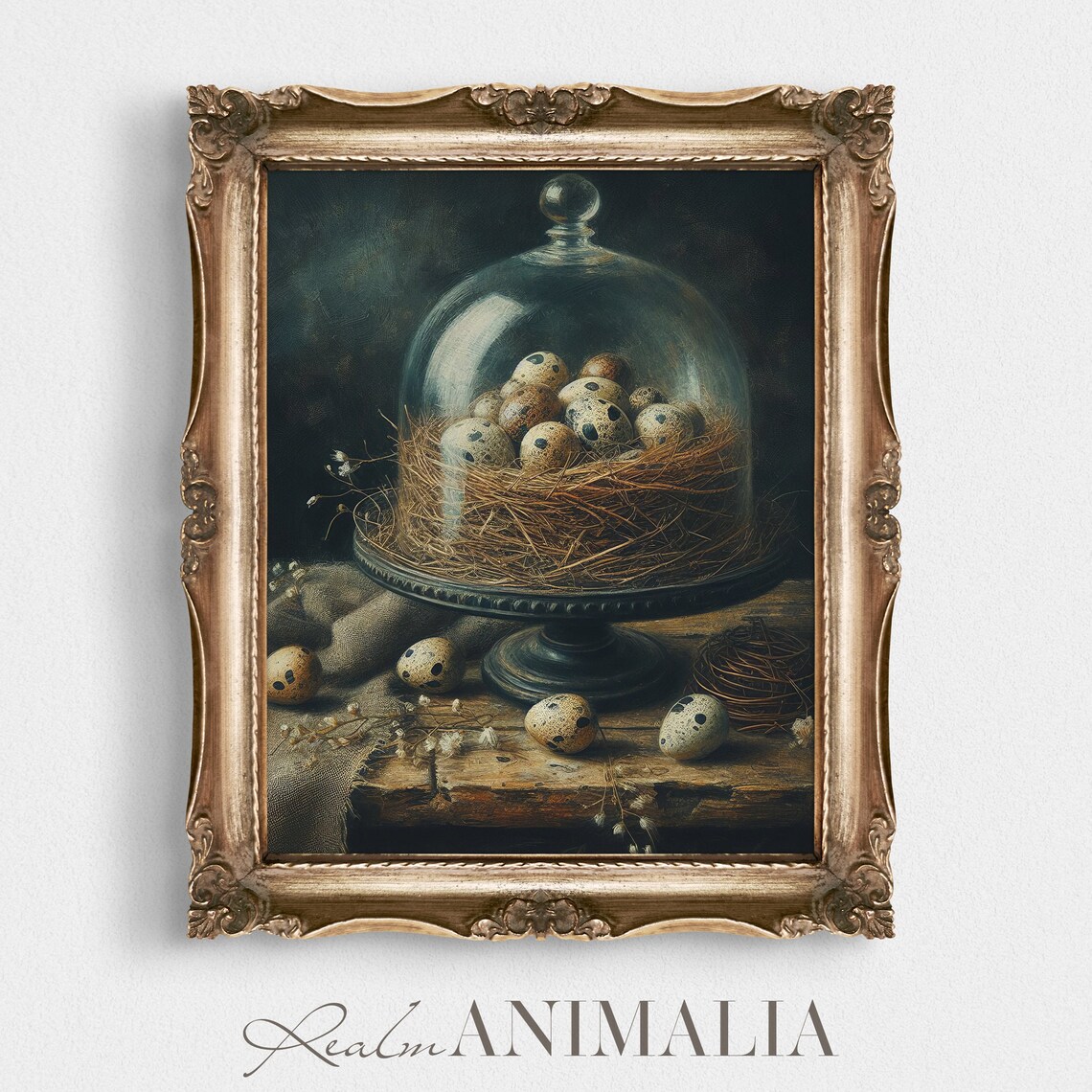 Vintage Birds Nest With Eggs Cloche Art Print - Image 4