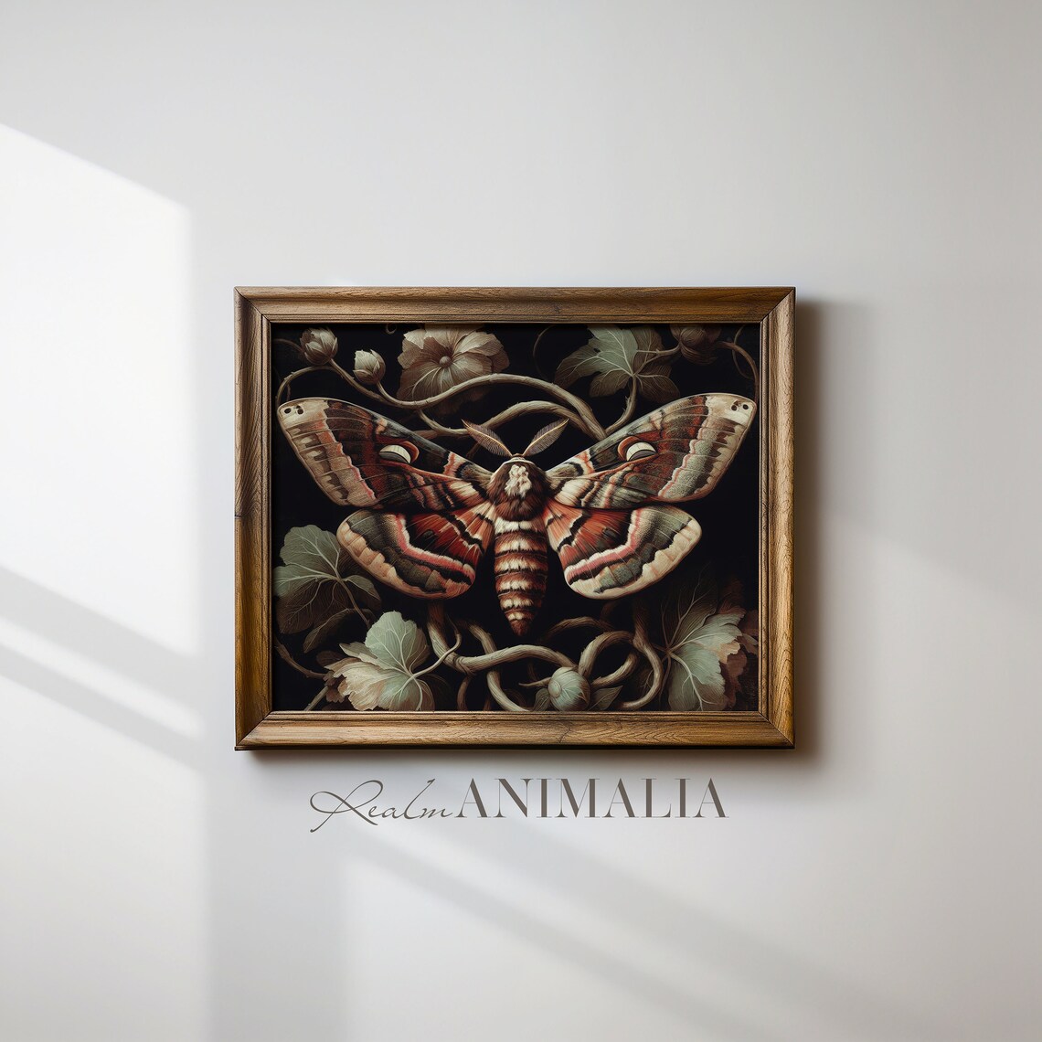 Large Moth Vintage Oil Painting Moody Botanical Vines Crescent Wings Wall Poster - Image 4