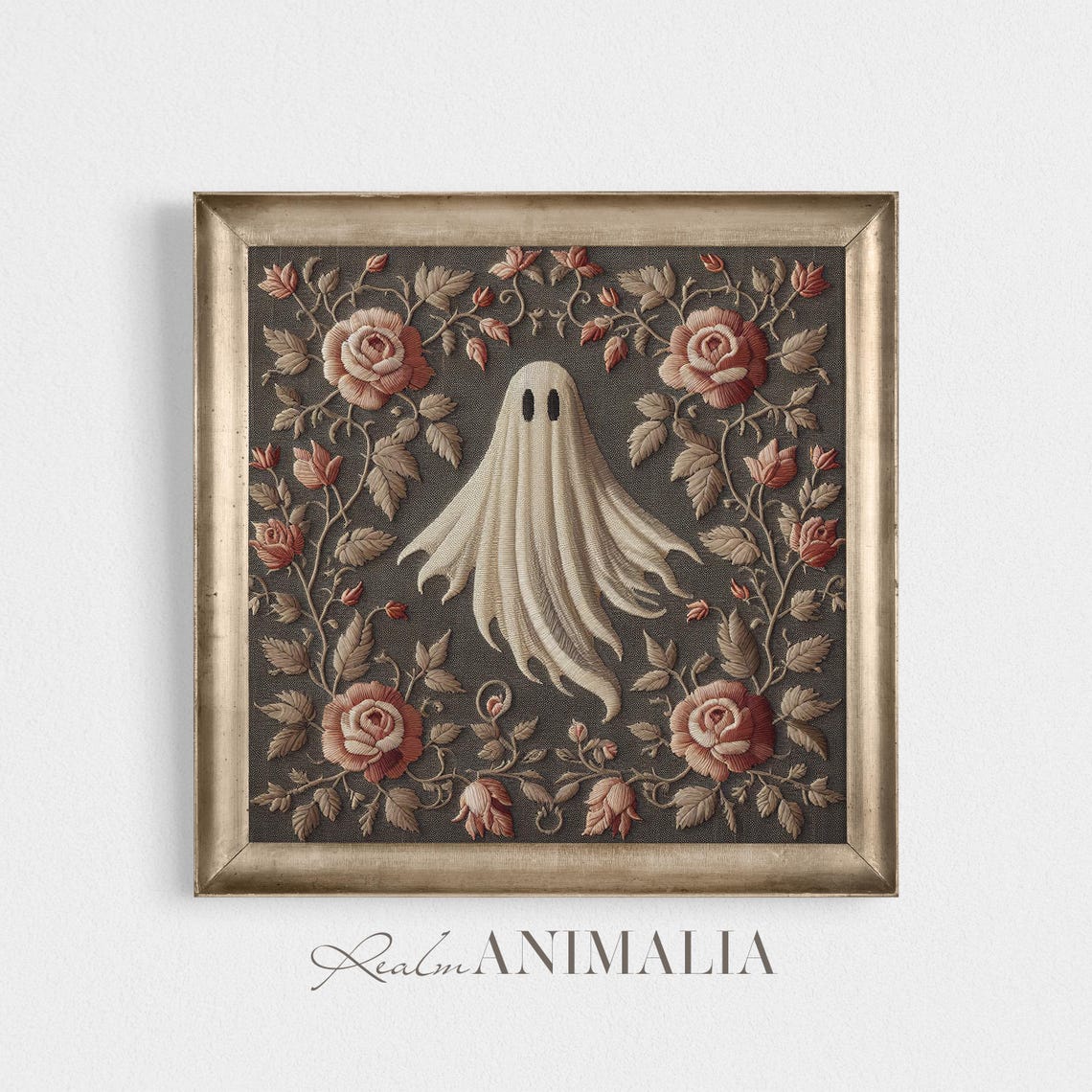 Ghost In Rose Tapestry Square Victorian Floral Halloween Art Print - Image 2
