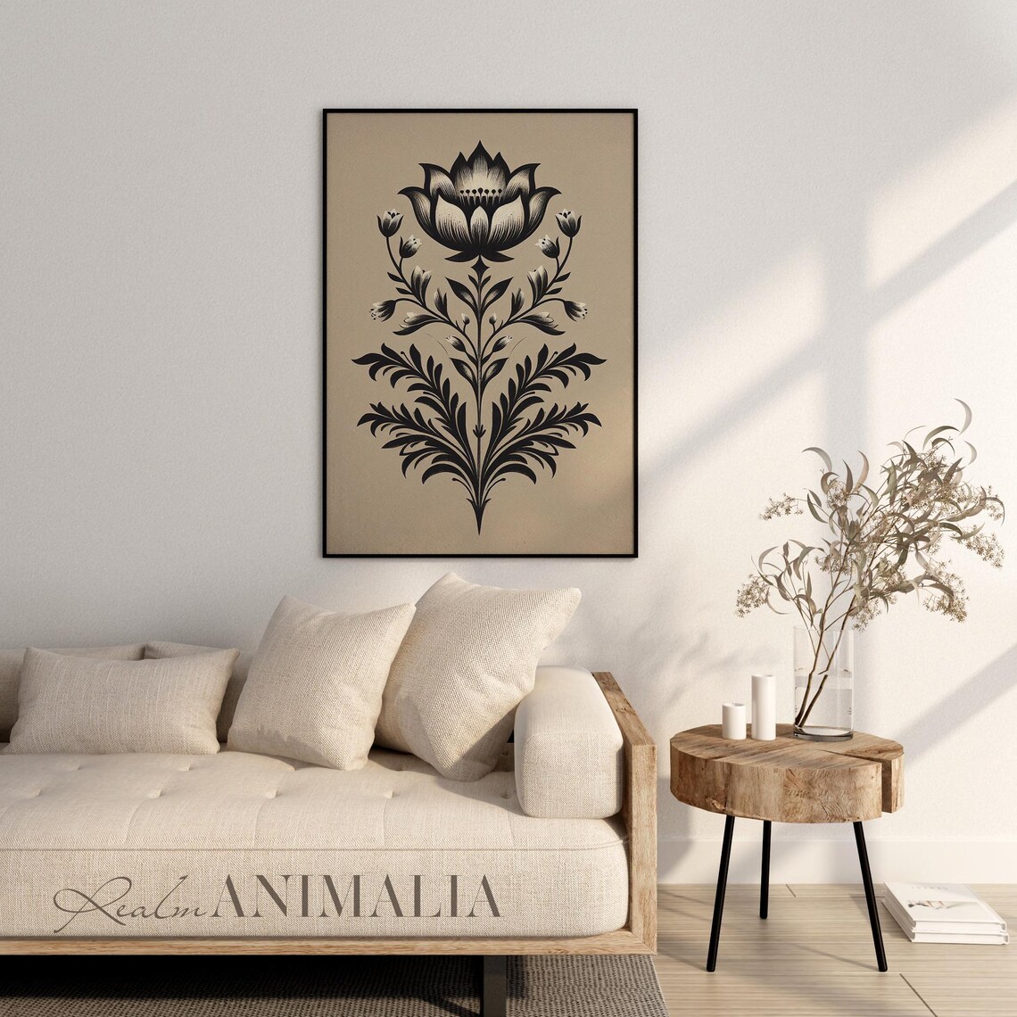 Scandinavian Folk Art Flower Black And White Botanical Wall Art - Image 3