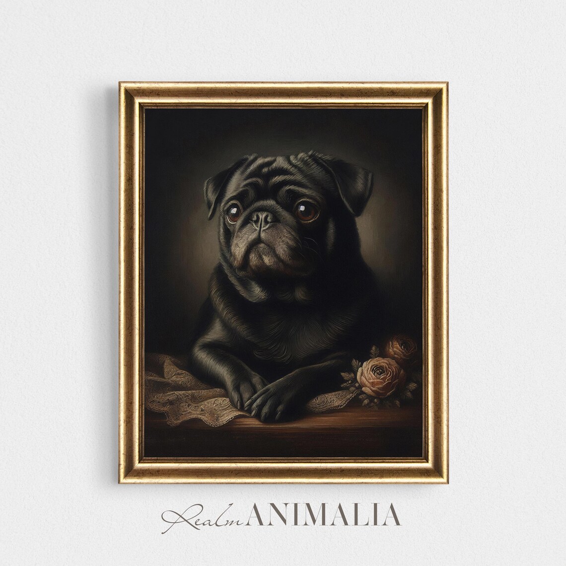 Black Pug Portrait, Vintage Style Dog Art Print - Image 4