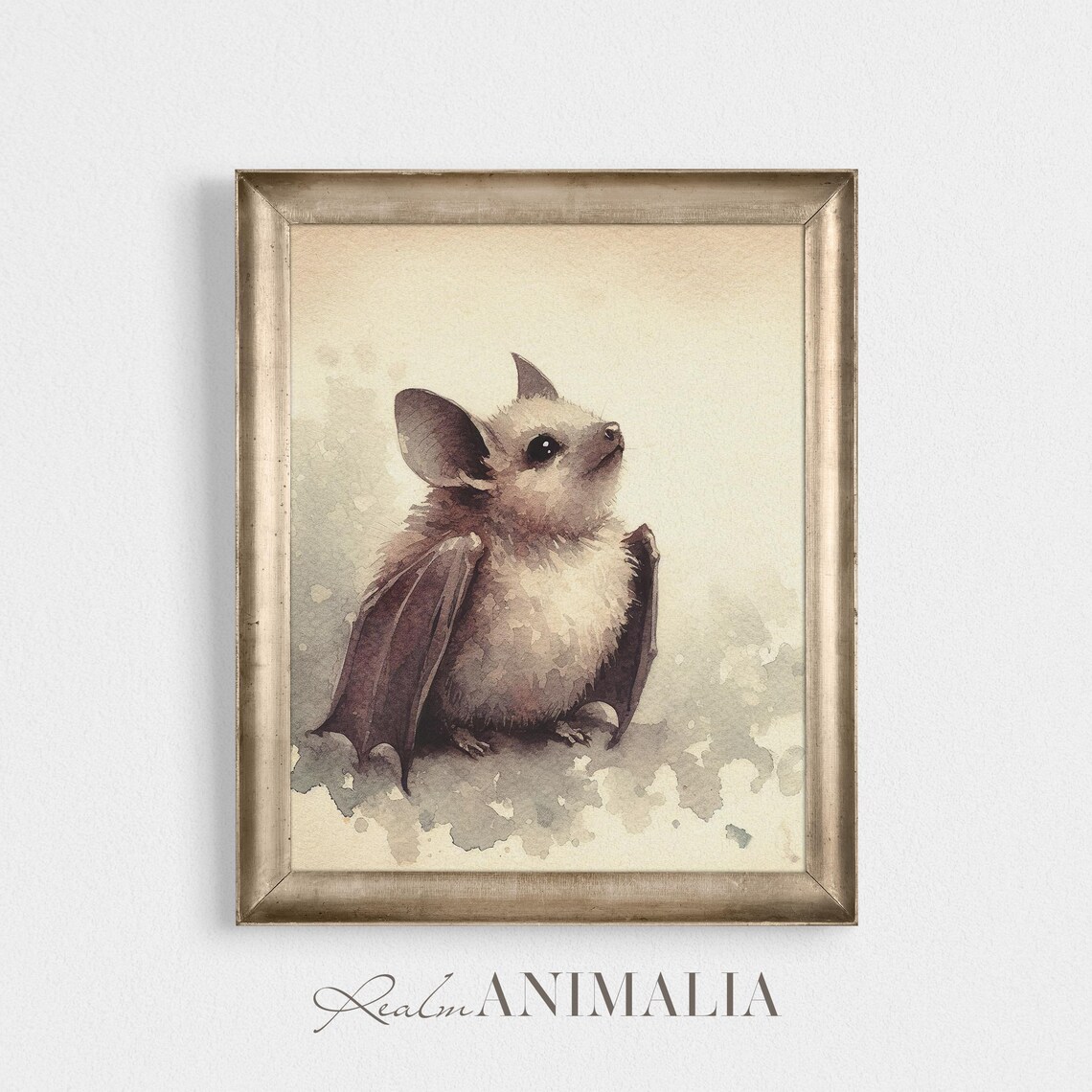 Cute Baby Bat Watercolor Painting Fluffy Bat Nursery Art Print Poster - Image 2