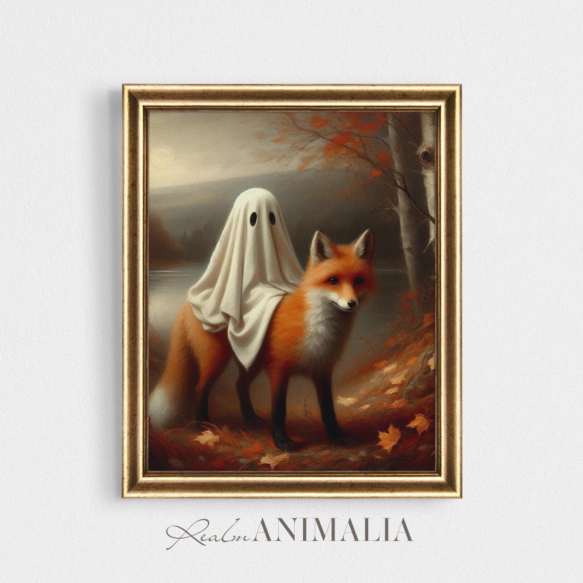Little Ghost Riding On Fox Art Print Cute Whimsical Halloween Ghost Painting Fall Wall Art Cottagecore Autumn Home Decor Gh117 - Image 4
