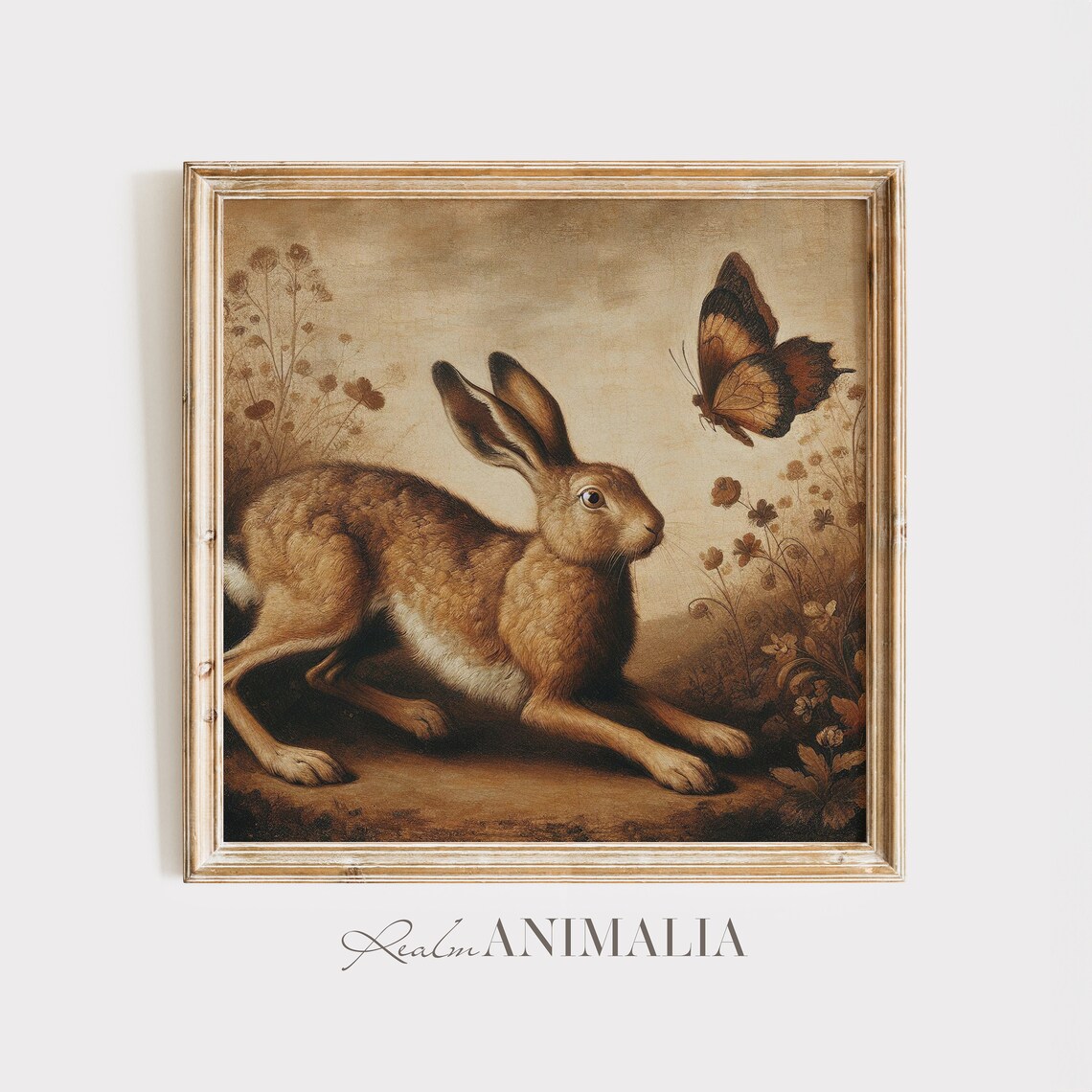 Vintage Hare Square Print Antique Spring Rabbit Wall Art Moody Neutral Summer Rabbit Decor Art Hr007 - Image 4