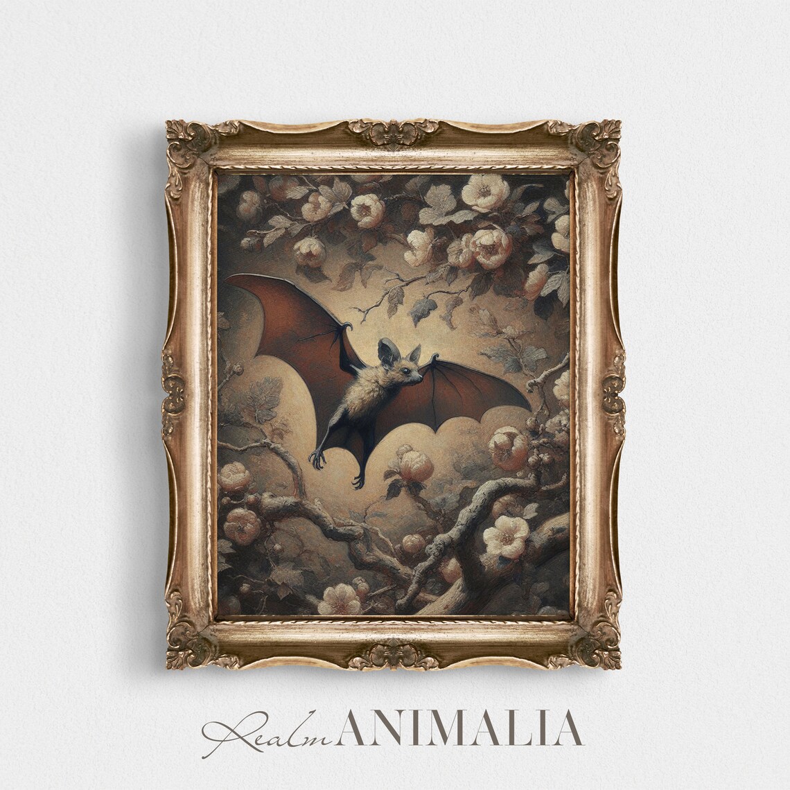 Vintage Neutral Flying Bat Botanical Art Print - Image 4
