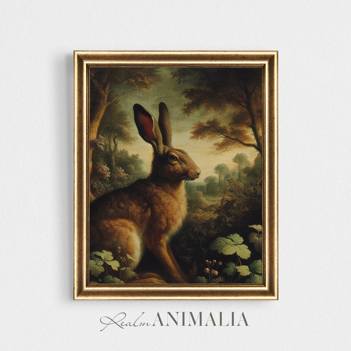 Autumn Rabbit Vintage Painting, Moody Fall Scenery Art Print - Image 2