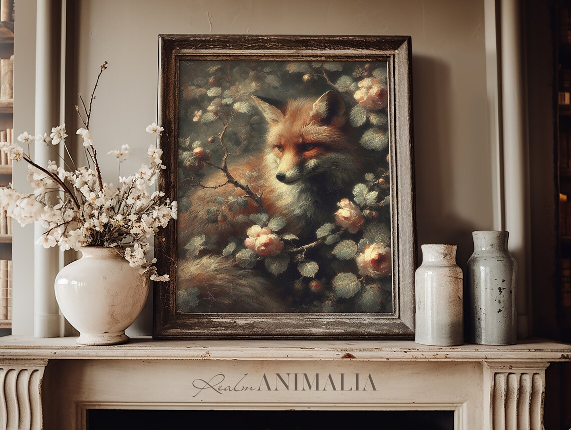 Fox Painting Vintage Art Floral Botanical Fox Fine Art Print Moody Romantic Red Fox Wall Decor Fox Fx012 - Image 3