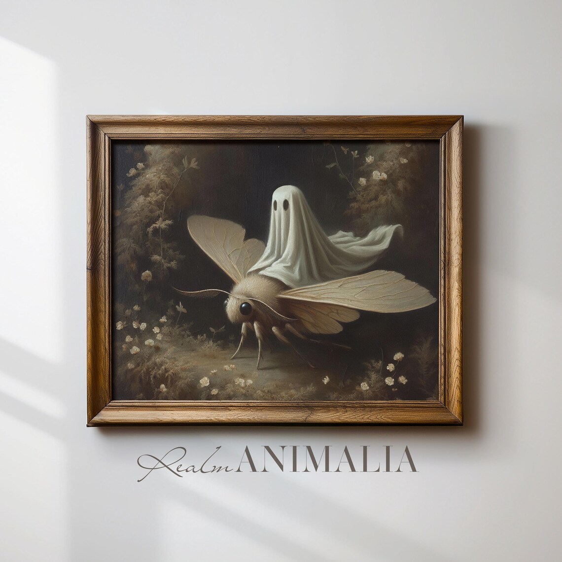 Little Ghost Riding Moth Dark Wildflower Meadow Moody Halloween Art Poster - Image 4
