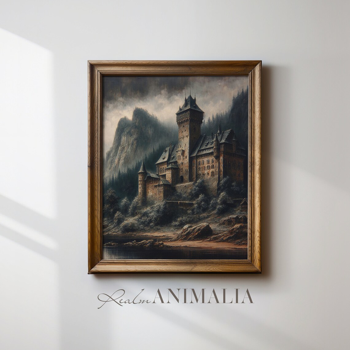 Dark Moody Medieval Castle Misty Mountain Gothic Landscape Art Print - Image 4