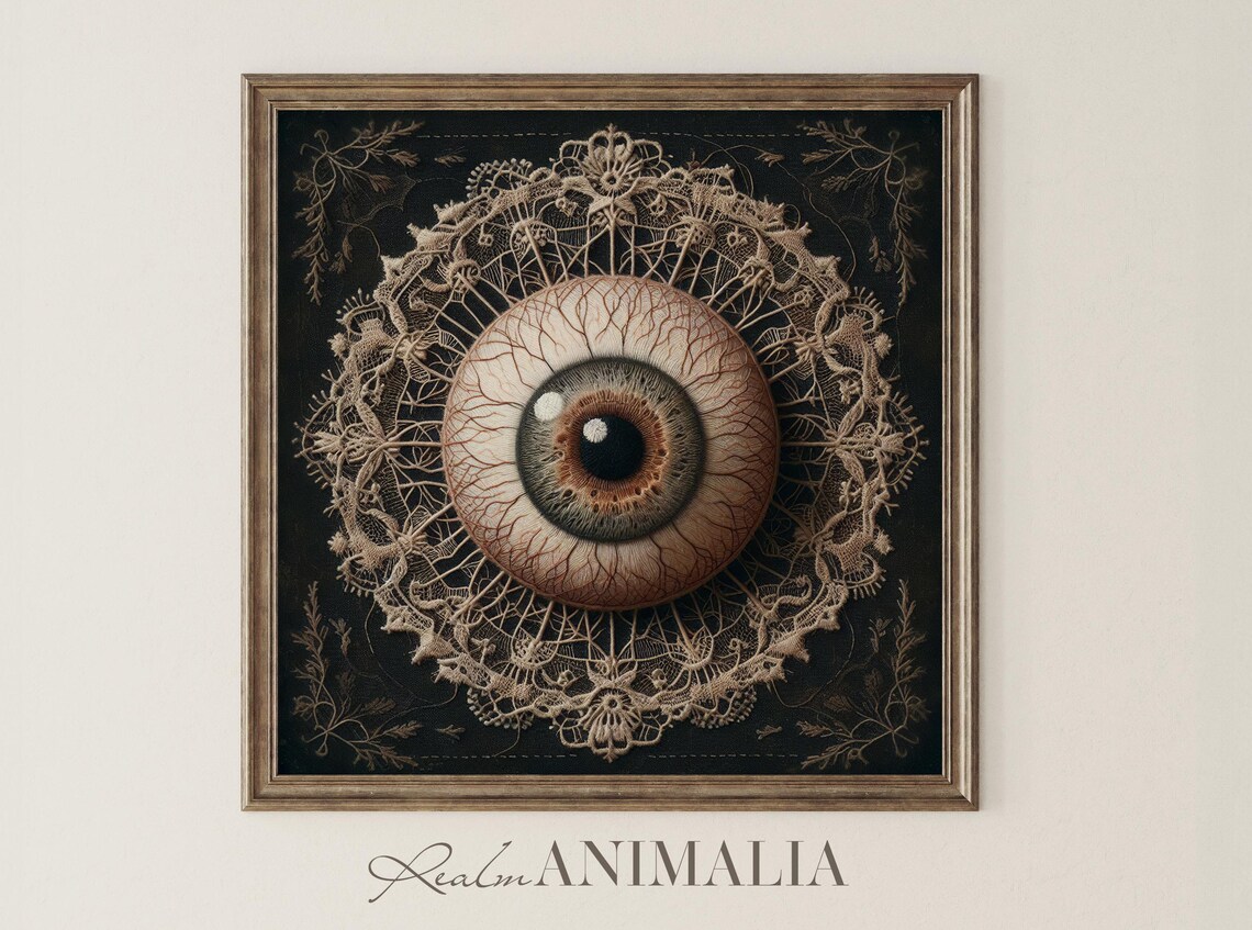 Anatomical Human Eye Textile Art With Lace On Black Gothic Poster