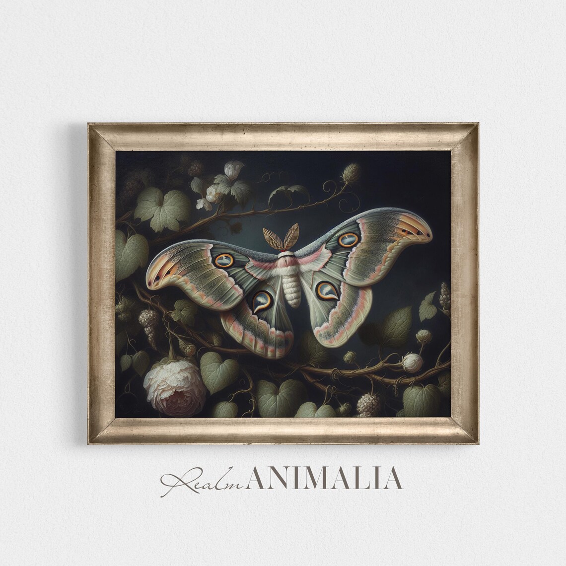 Moth Art Print, Moody Dark Floral Botanical - Image 4
