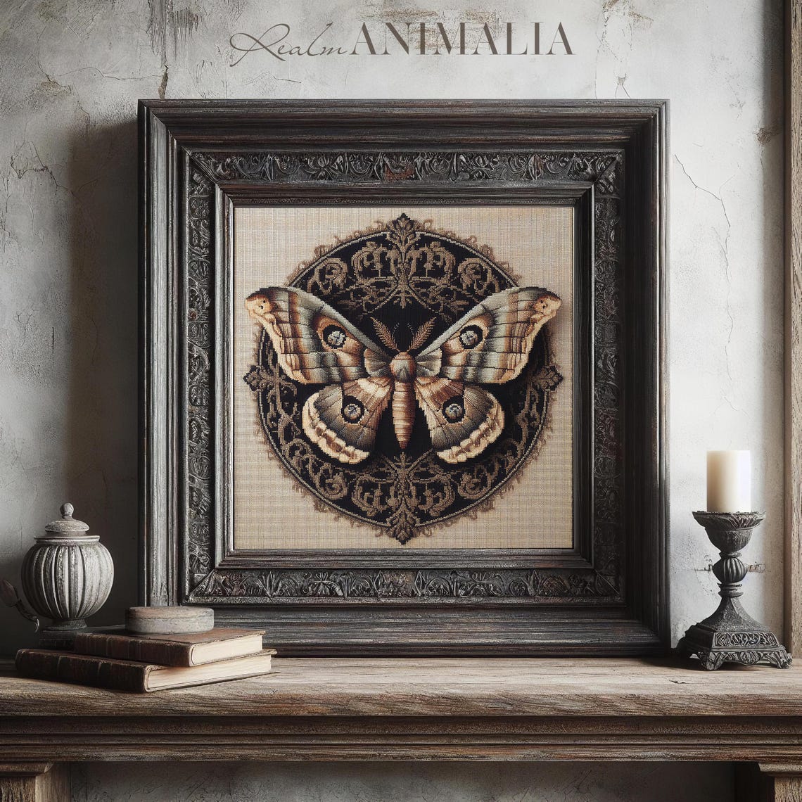 Moth Tapestry Square Art Print Textile Fabric Wall Art Needlepoint Art Dark Academia Art Prints Insect Art Illustration Np003 - Image 4