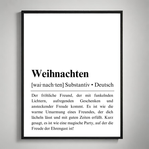 Weihnachts Definition Poster Druckbar Weihnachten Auf Deutsch Weihnachts Wandkunst Weihnachts Wanddekoration Poster Weihnachten
