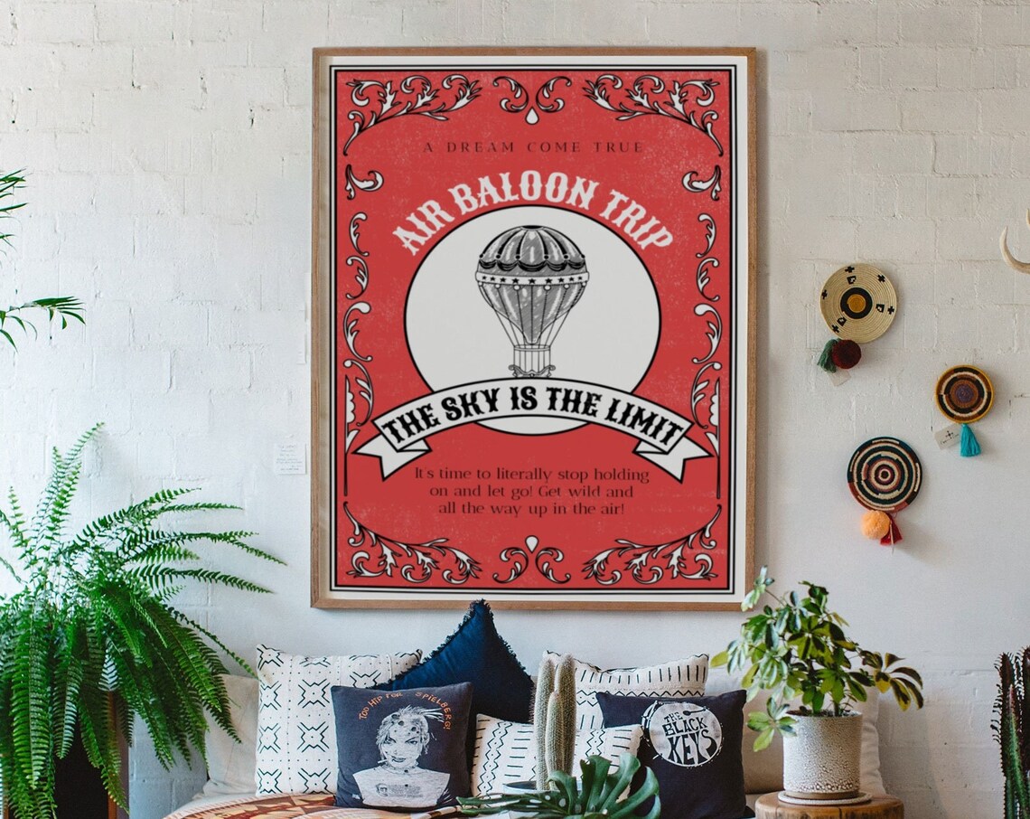 Air Baloon Trip The Sky Is The Limit Bold Red Vintage Ad Poster