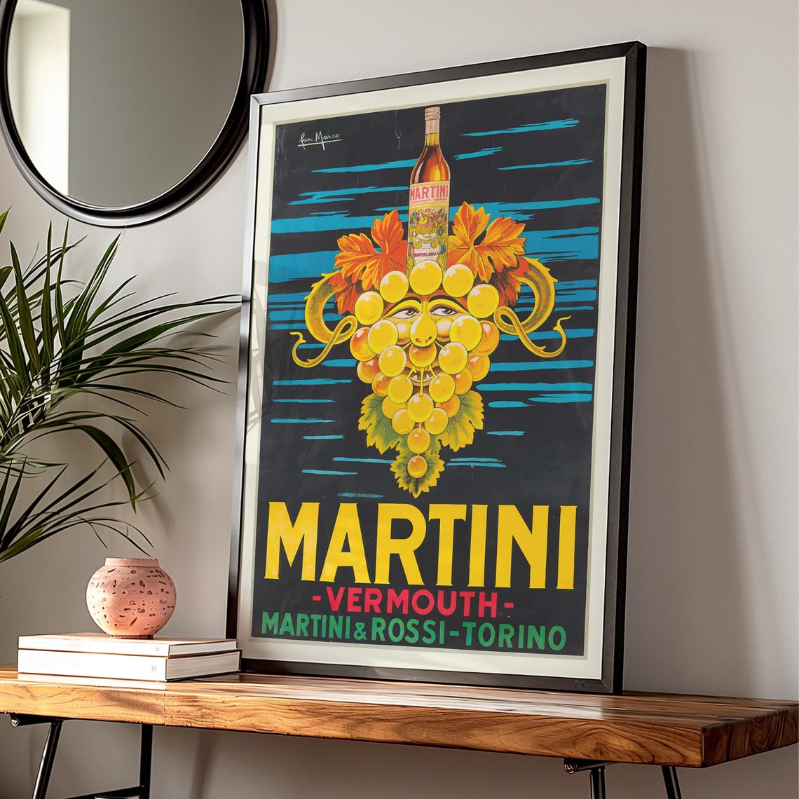 Martini Vermouth Torino Grape Face Bottle Vintage Italian Ad Poster - Image 2