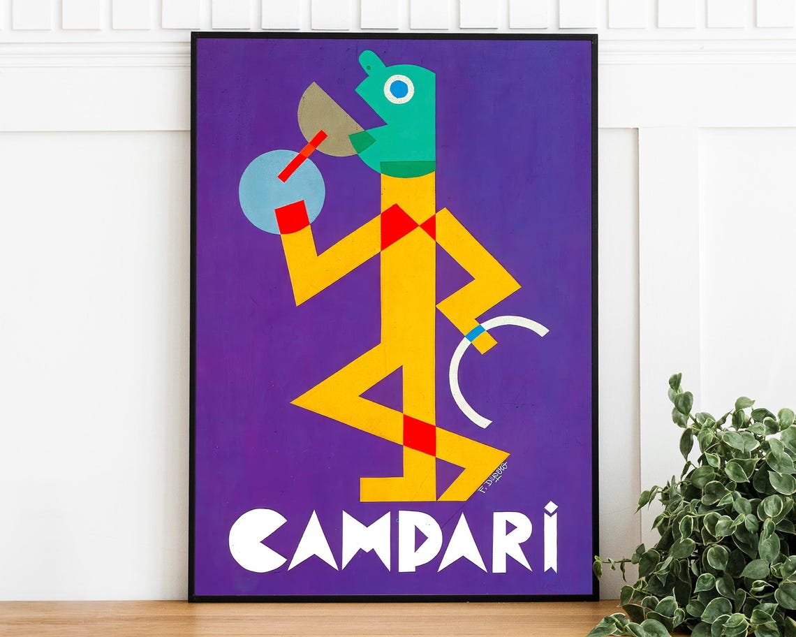 Campari Purple Geometric Depero Modernist Vintage Art Poster