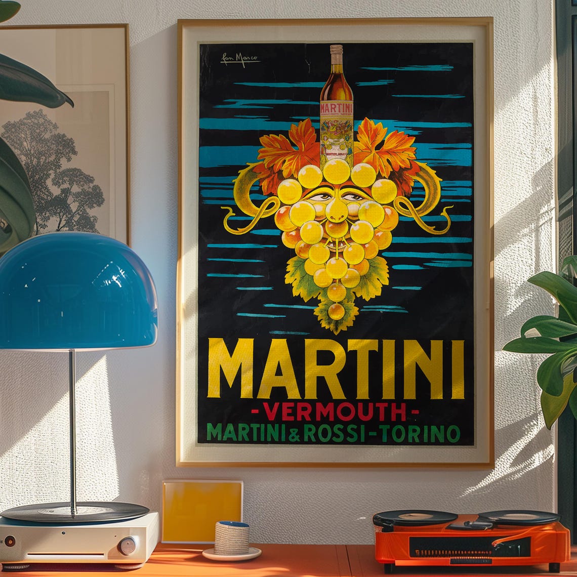 Martini Vermouth Torino Grape Face Bottle Vintage Italian Ad Poster - Image 3