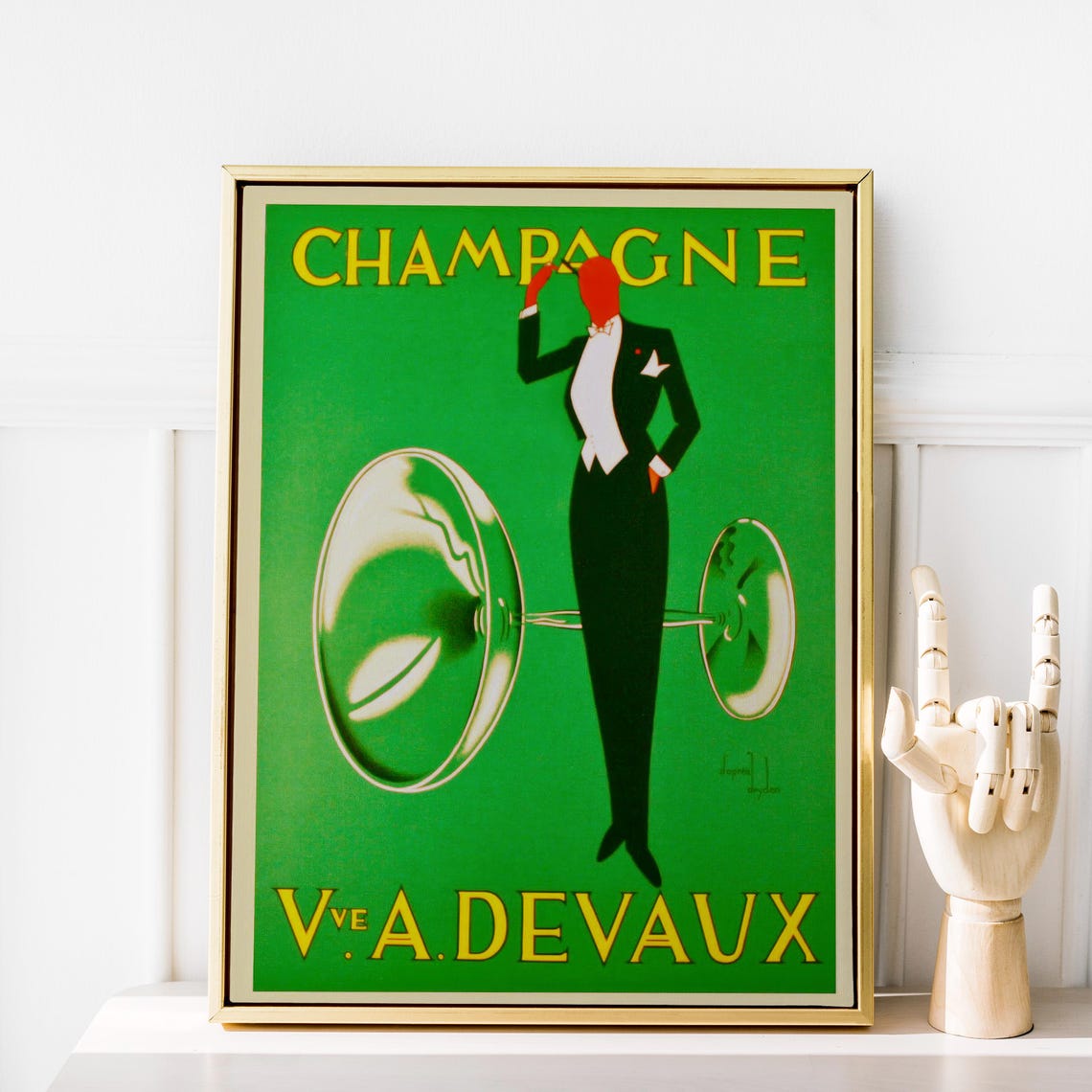 Vve A Devaux Champagne Art Deco Green French Advertising Poster - Image 3