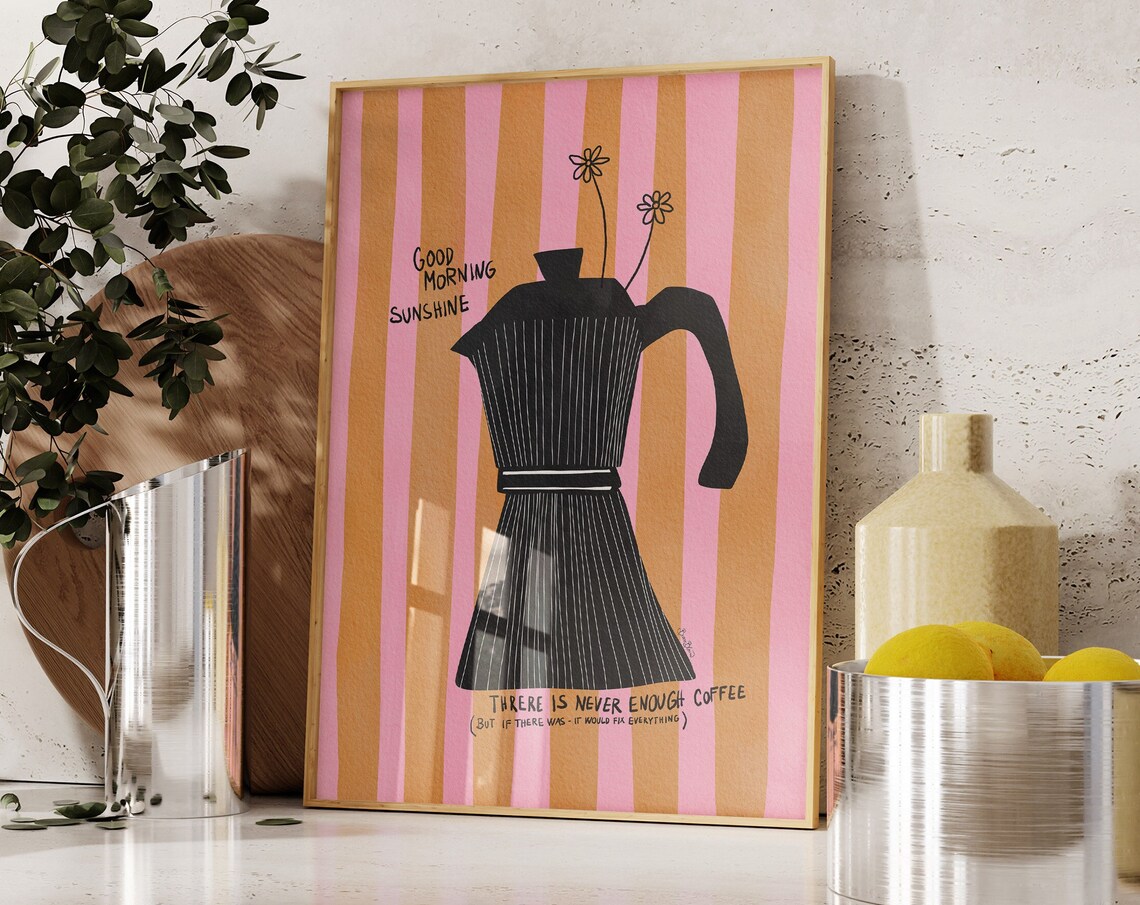 Mocca Coffee Stripes Modern Kitchen Art Print